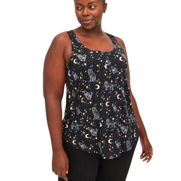 TORRID Super Soft Rib Henley Sleeveless Animal, Stars, Moon Print Tank Top 2X - Picture 1 of 16